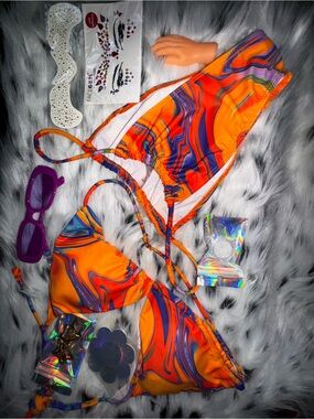 Groovy trippy rave festival bikini 8pc bundle set